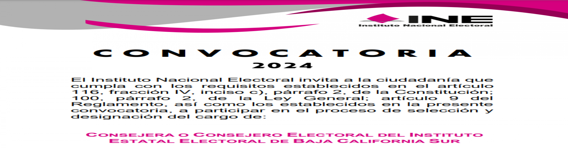 Convocatoria para la selección y designación del cargo de Consejera o Consejero Electoral del IEEBCS